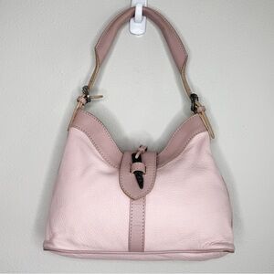 Valentino Garavani Blush Pink Leather Hobo Bag Engraved Buckle Shoulder Purse